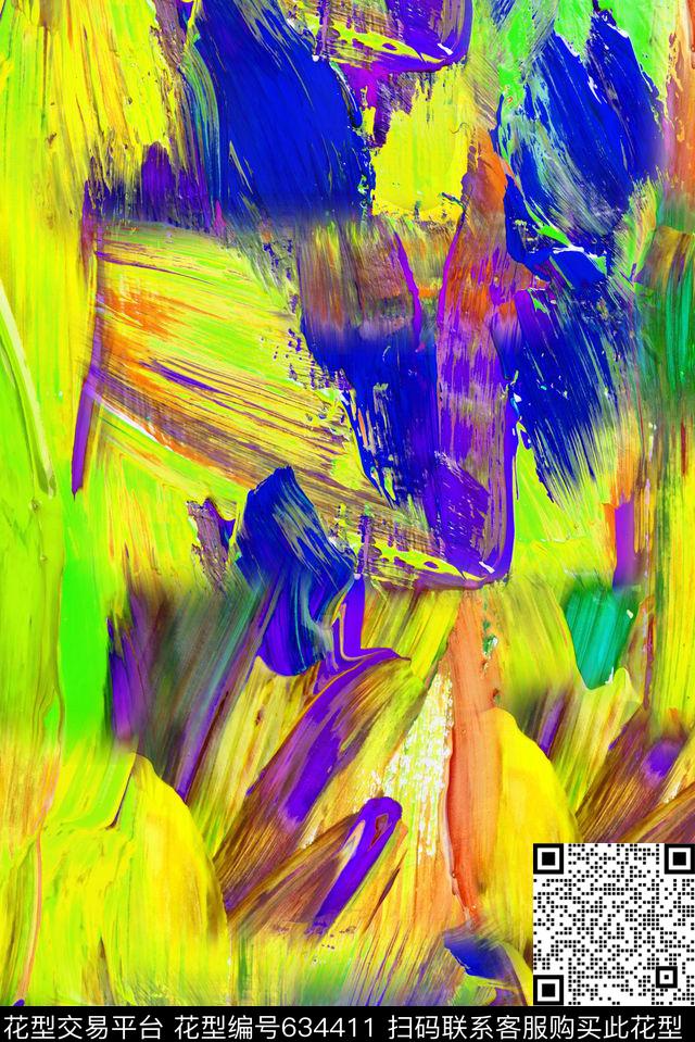 油画笔触手绘条纹油画大条纹数码印花华亿平台下载（图片编号: 634411） - 瓦栏（Walan）