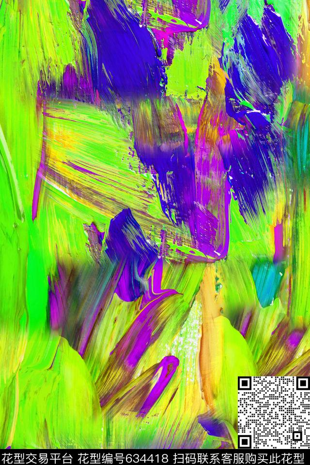 油画笔触手绘条纹油画大条纹数码印花华亿平台下载（图片编号: 634418） - 瓦栏（Walan）