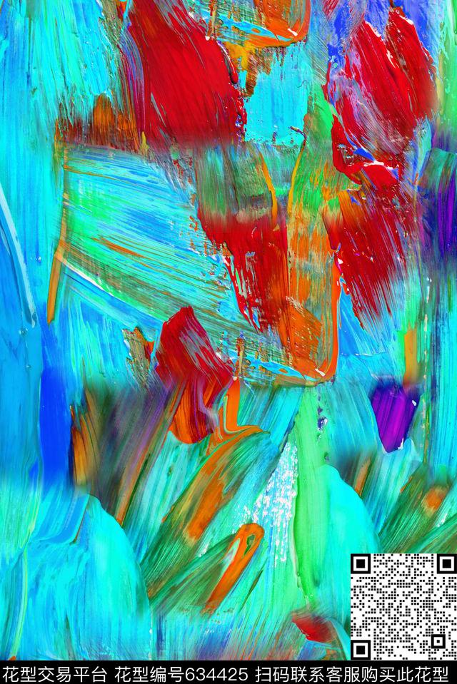 油画笔触手绘条纹油画大条纹数码印花华亿平台下载（图片编号: 634425） - 瓦栏（Walan）