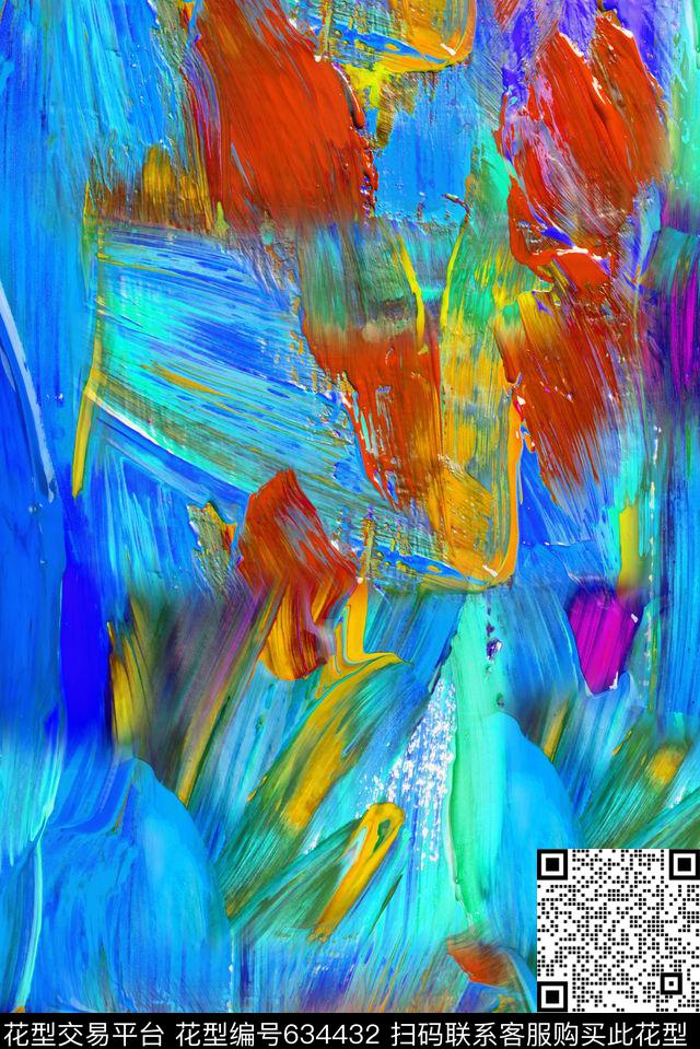 油画笔触手绘条纹油画大条纹数码印花华亿平台下载（图片编号: 634432） - 瓦栏（Walan）