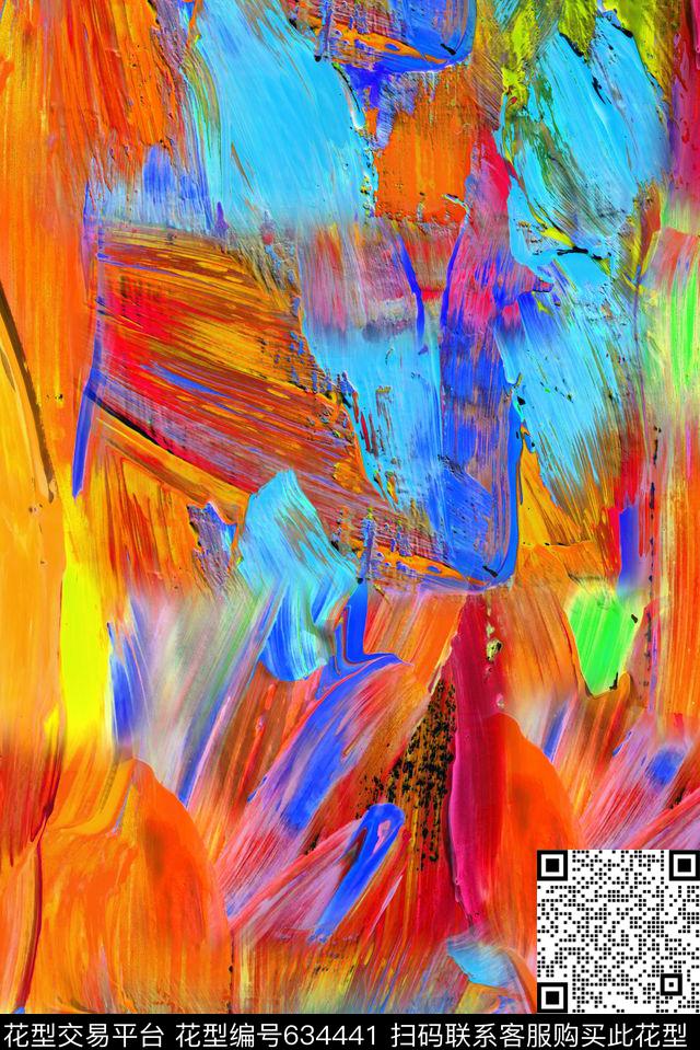 油画笔触手绘条纹油画大条纹数码印花华亿平台下载（图片编号: 634441） - 瓦栏（Walan）