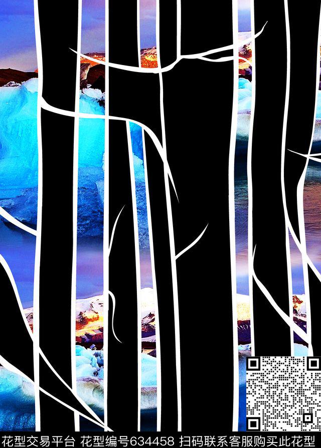 Fei-趣味几何条纹风景画数码印花华亿平台下载（图片编号: 634458） - 瓦栏（Walan）