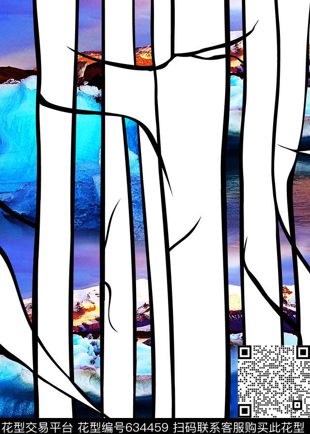 Fei-趣味几何条纹风景画数码印花华亿平台下载（图片编号: 634459） - 瓦栏（Walan）