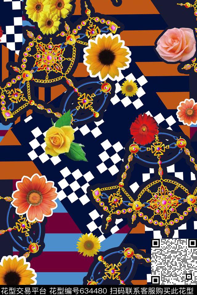 色块几何花卉数码印花华亿平台下载（图片编号: 634480） - 瓦栏（Walan）