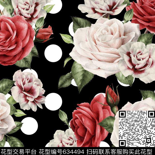 玫瑰花卉花朵数码印花华亿平台下载（图片编号: 634494） - 瓦栏（Walan）