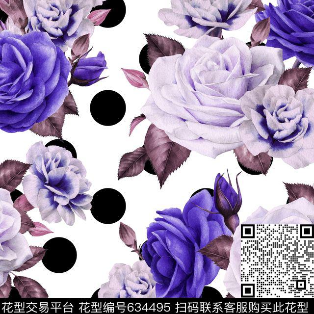 玫瑰花卉花朵数码印花华亿平台下载（图片编号: 634495） - 瓦栏（Walan）