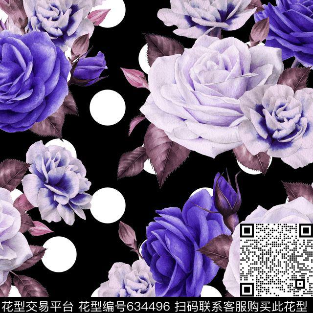 玫瑰花卉花朵数码印花华亿平台下载（图片编号: 634496） - 瓦栏（Walan）