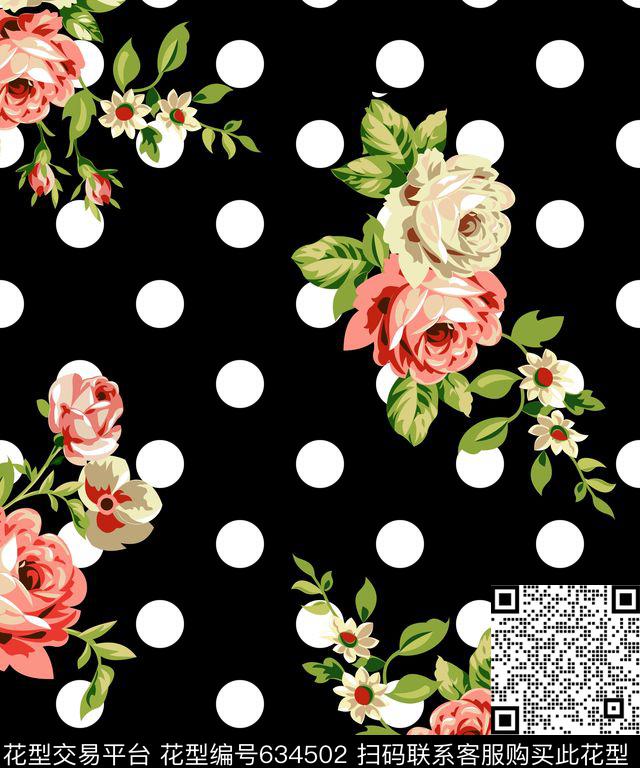 波点女装印花玫瑰数码印花华亿平台下载（图片编号: 634502） - 瓦栏（Walan）
