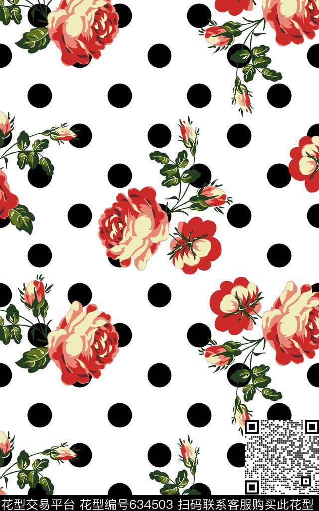 波点女装印花玫瑰数码印花华亿平台下载（图片编号: 634503） - 瓦栏（Walan）