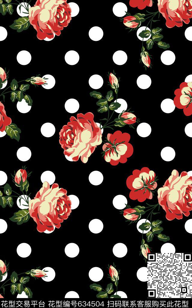波点女装印花玫瑰数码印花华亿平台下载（图片编号: 634504） - 瓦栏（Walan）