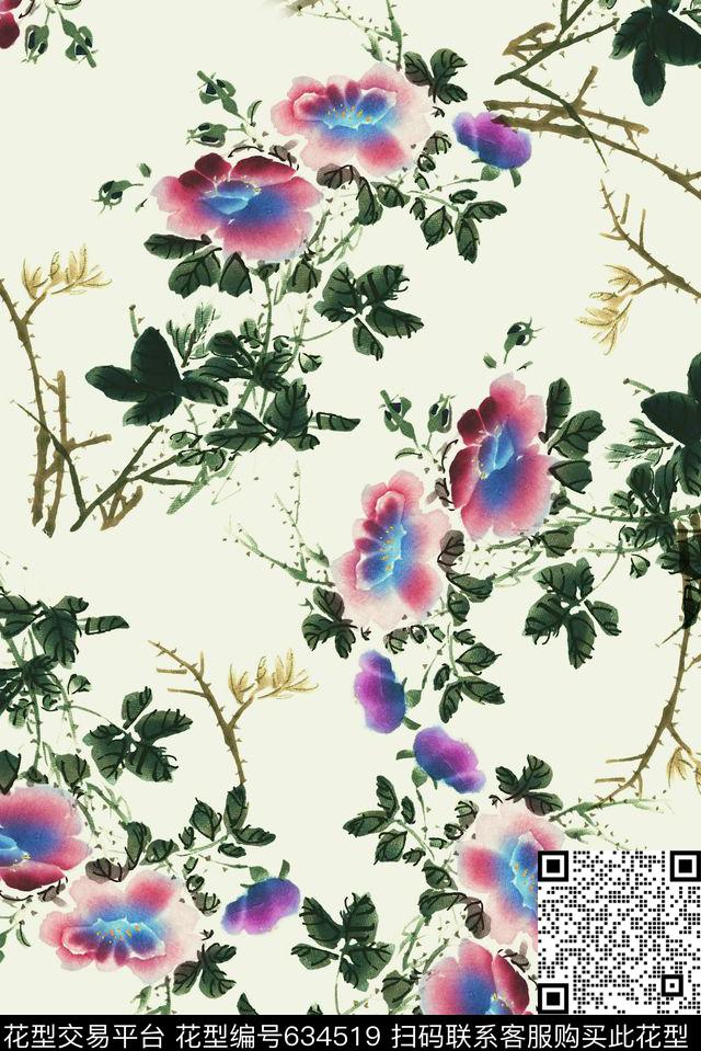 清新中国风国画写意中国风数码印花华亿平台下载（图片编号: 634519） - 瓦栏（Walan）