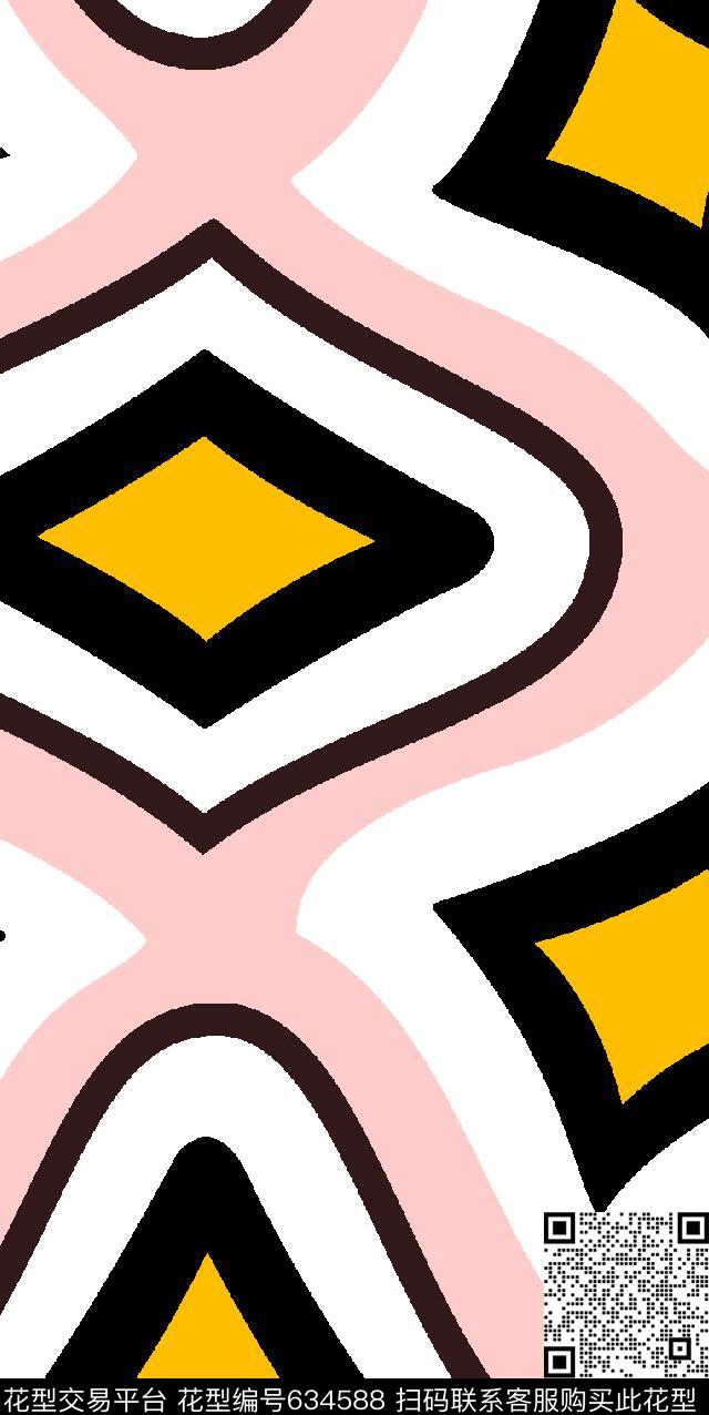 几何分色对称传统印花华亿平台下载（图片编号: 634588） - 瓦栏（Walan）