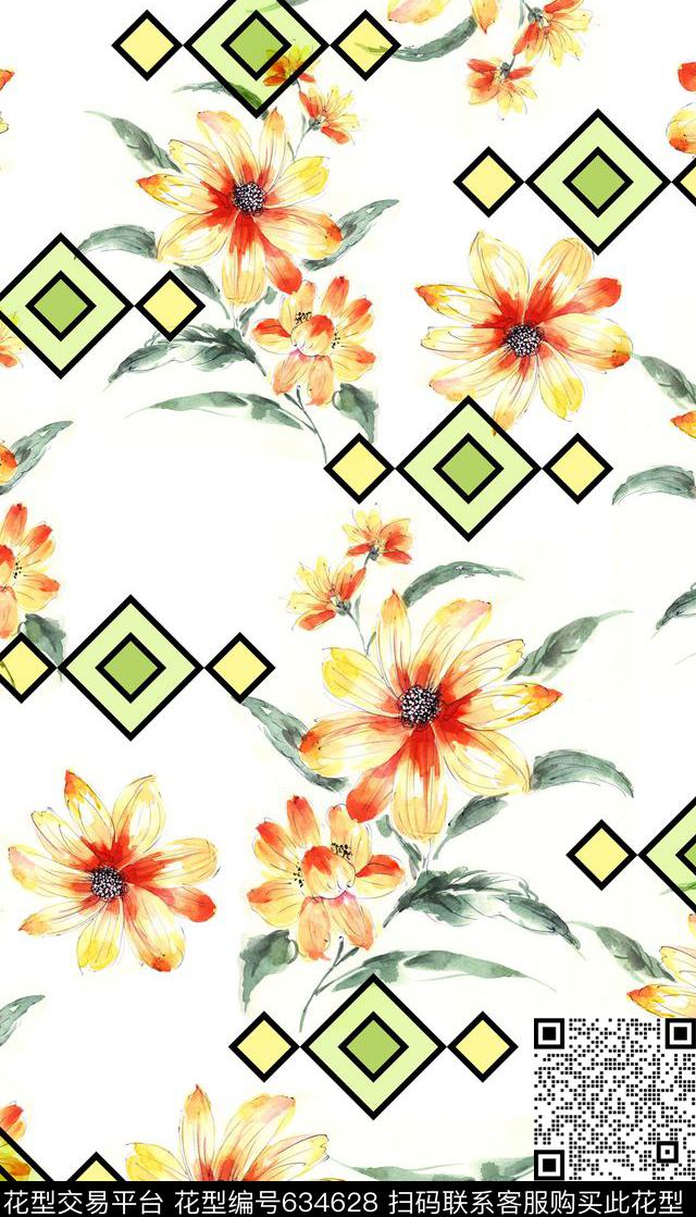 创意花朵手绘花卉数码印花华亿平台下载（图片编号: 634628） - 瓦栏（Walan）