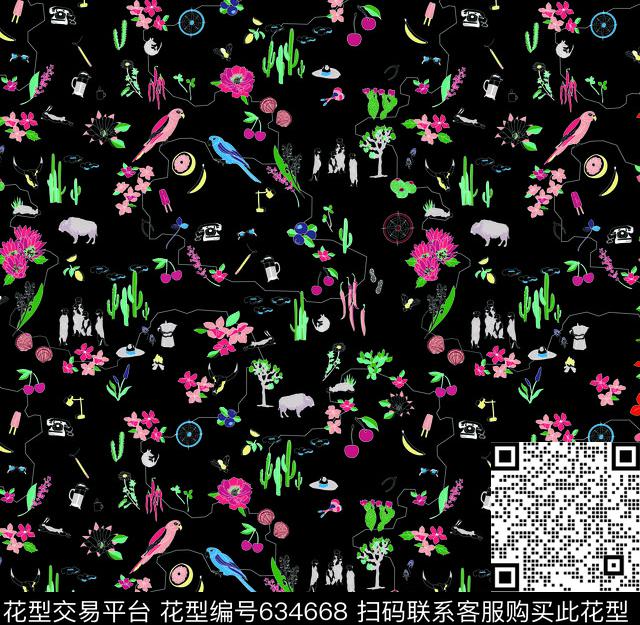 SHOPSTYLE手绘花动物印花华亿平台下载（图片编号: 634668） - 瓦栏（Walan）