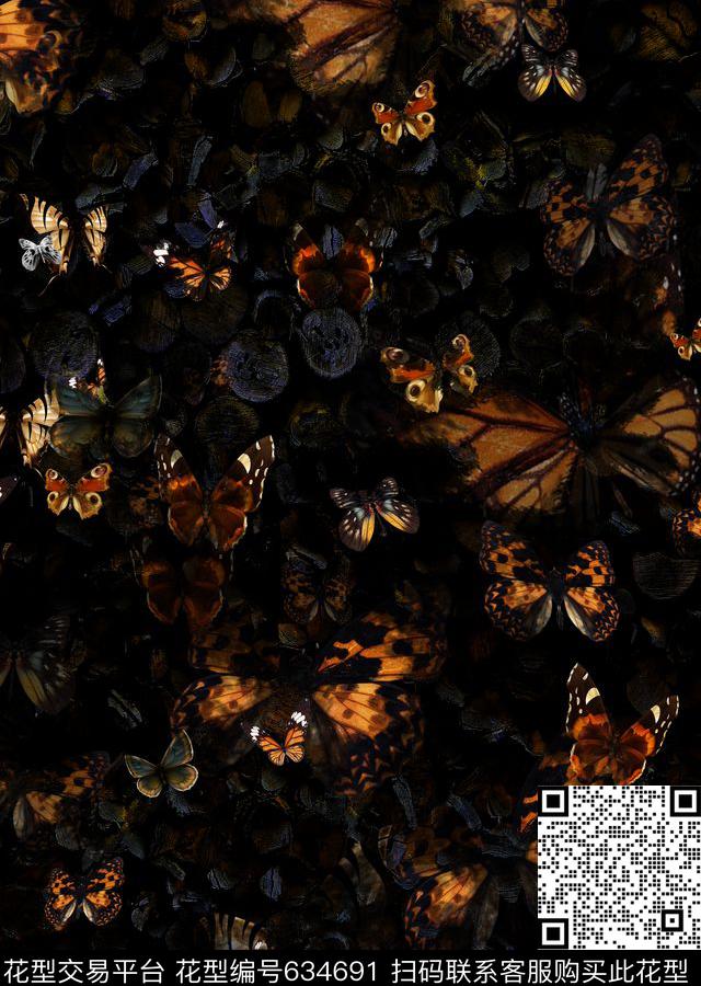 蝴蝶与木纹肌理数码印花华亿平台下载（图片编号: 634691） - 瓦栏（Walan）