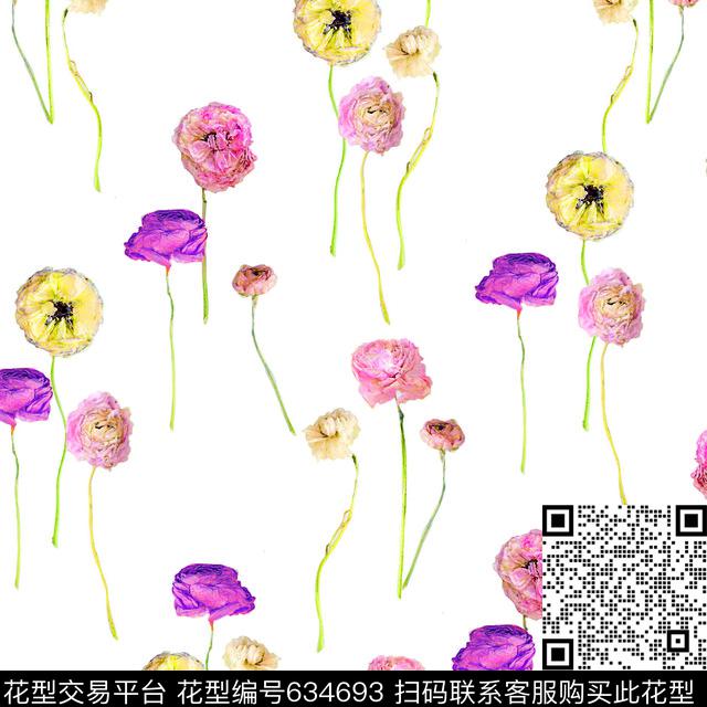 牡丹花朵花卉数码印花华亿平台下载（图片编号: 634693） - 瓦栏（Walan）