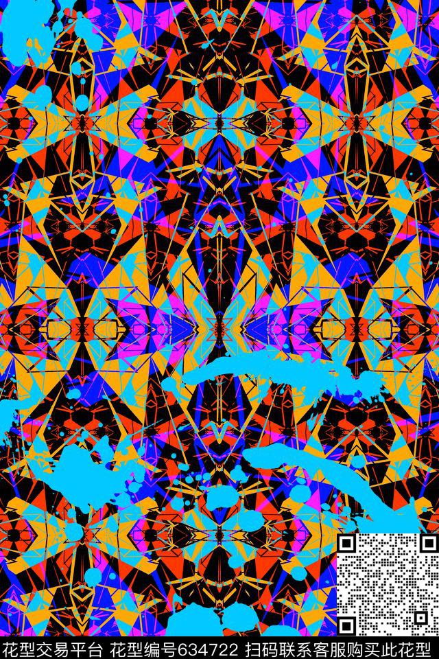 几何色块泼墨数码印花华亿平台下载（图片编号: 634722） - 瓦栏（Walan）