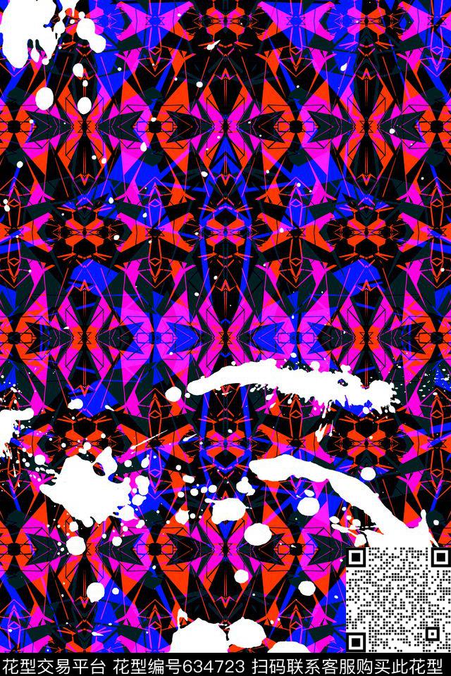 几何色块泼墨数码印花华亿平台下载（图片编号: 634723） - 瓦栏（Walan）