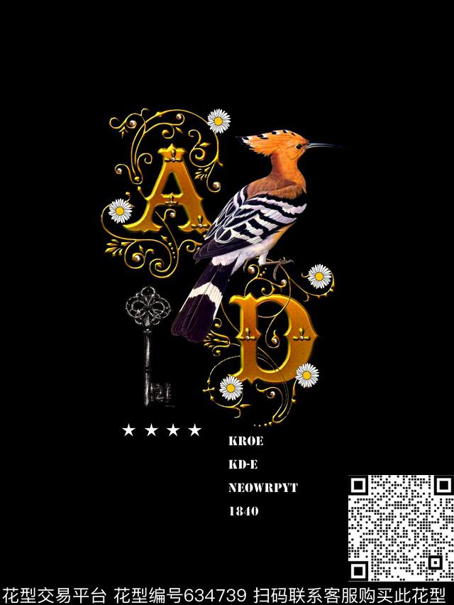 鸟艺术文字男装T恤数码印花华亿平台下载（图片编号: 634739） - 瓦栏（Walan）