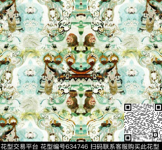 云纹文艺怀旧复古数码印花华亿平台下载（图片编号: 634746） - 瓦栏（Walan）