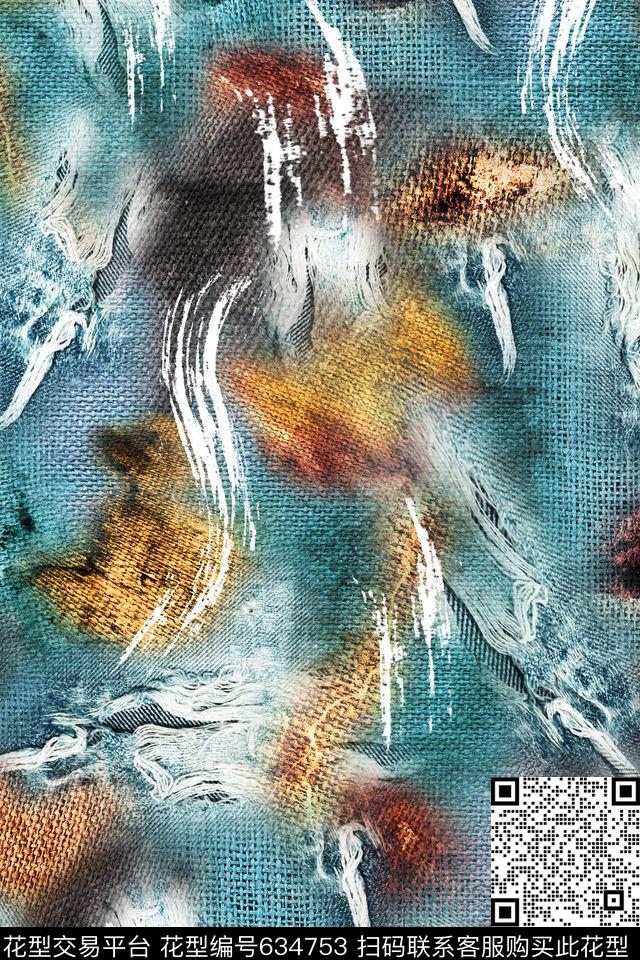 布艺拼贴抽象麻布布纹数码印花华亿平台下载（图片编号: 634753） - 瓦栏（Walan）