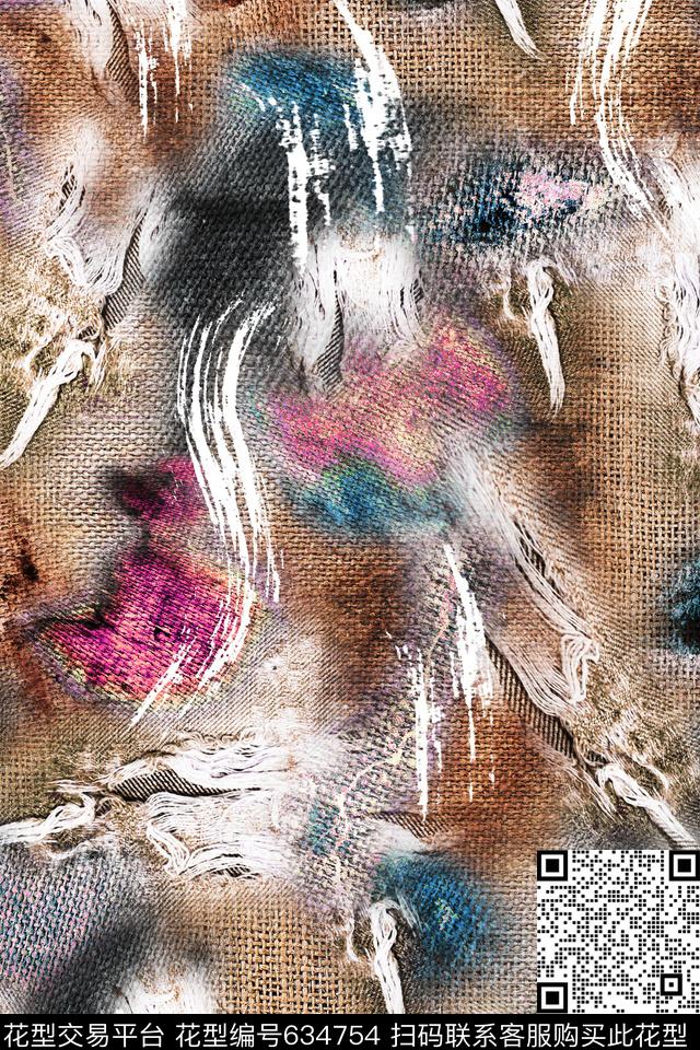 布艺拼贴抽象麻布布纹数码印花华亿平台下载（图片编号: 634754） - 瓦栏（Walan）