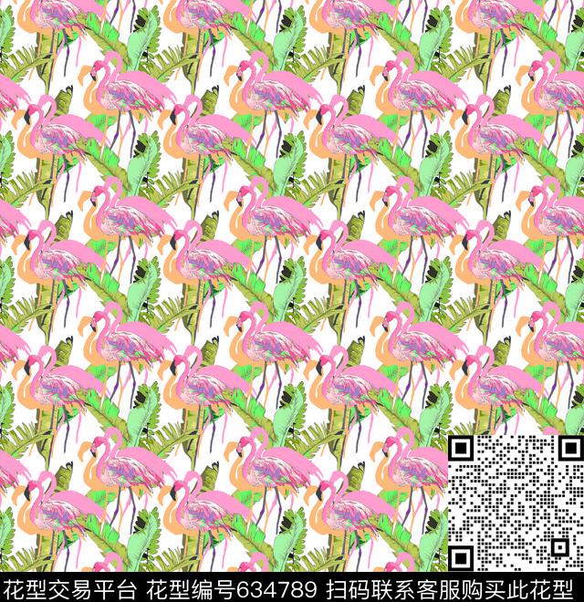 2017watercolorflamingo数码印花华亿平台下载（图片编号: 634789） - 瓦栏（Walan）