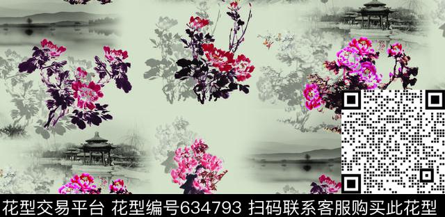 国画山水画民族风数码印花华亿平台下载（图片编号: 634793） - 瓦栏（Walan）