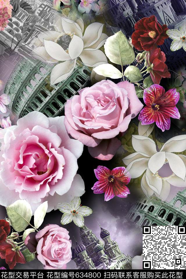 玫瑰荷花花卉数码印花华亿平台下载（图片编号: 634800） - 瓦栏（Walan）