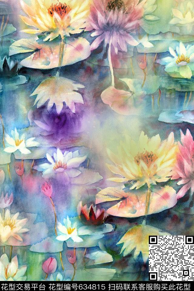 时尚手绘水彩数码印花华亿平台下载（图片编号: 634815） - 瓦栏（Walan）
