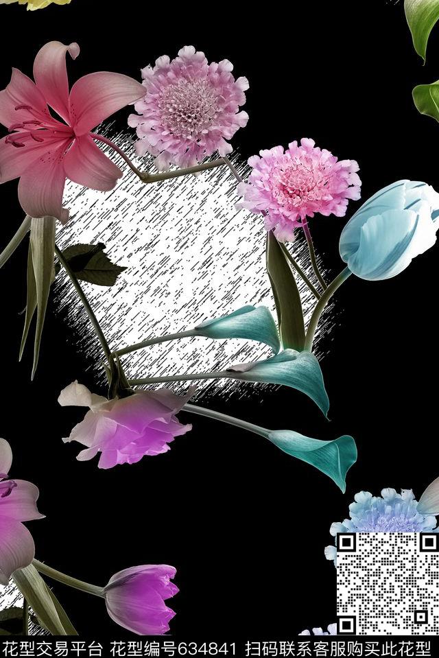 渐变水彩花卉数码印花华亿平台下载（图片编号: 634841） - 瓦栏（Walan）