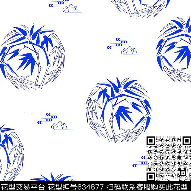 青花瓷中国风竹子传统印花华亿平台下载（图片编号: 634877） - 瓦栏（Walan）