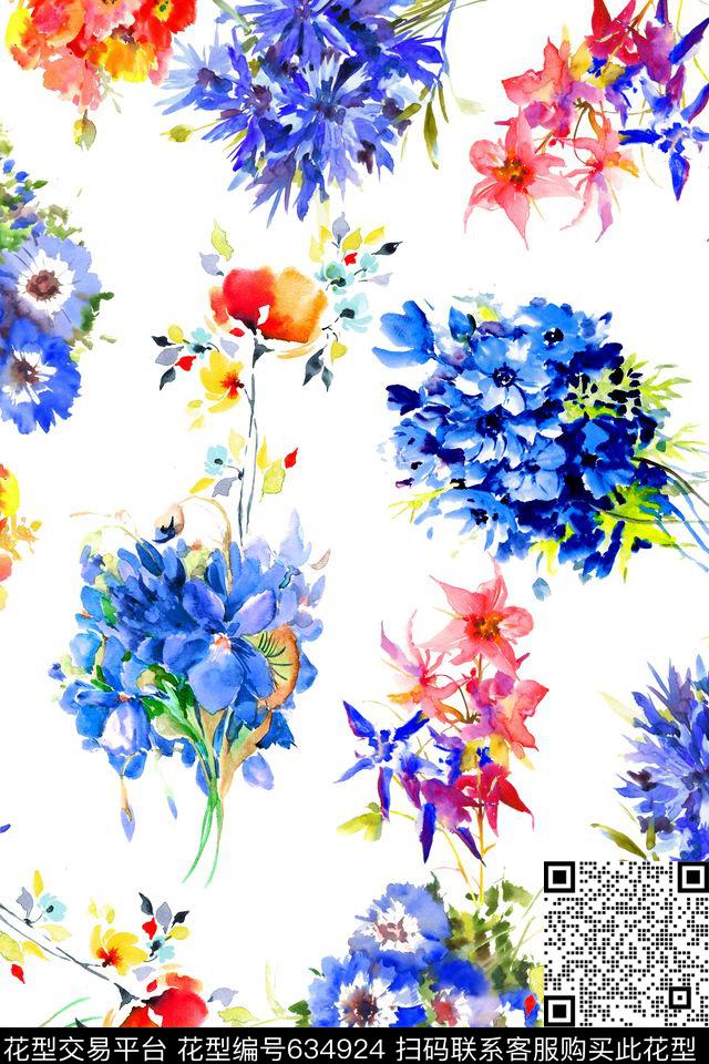 花卉手绘女装数码印花华亿平台下载（图片编号: 634924） - 瓦栏（Walan）
