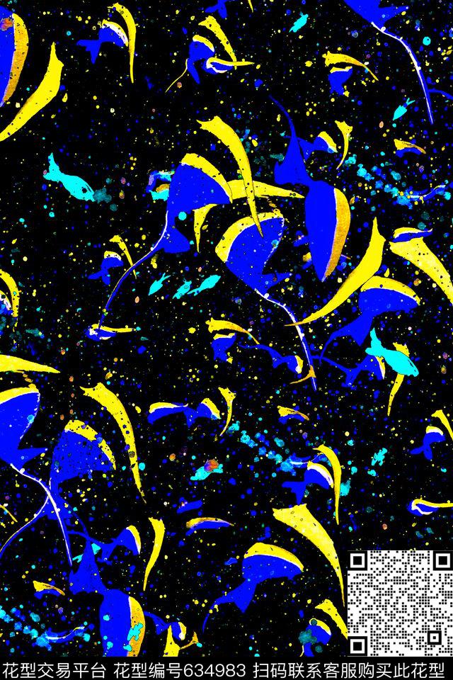 热带鱼海底世界手绘数码印花华亿平台下载（图片编号: 634983） - 瓦栏（Walan）