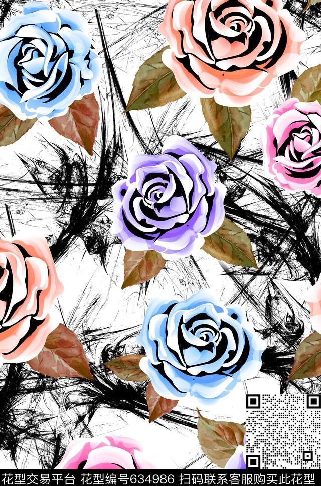 可以传统抽象小花。叶子数码印花华亿平台下载（图片编号: 634986） - 瓦栏（Walan）