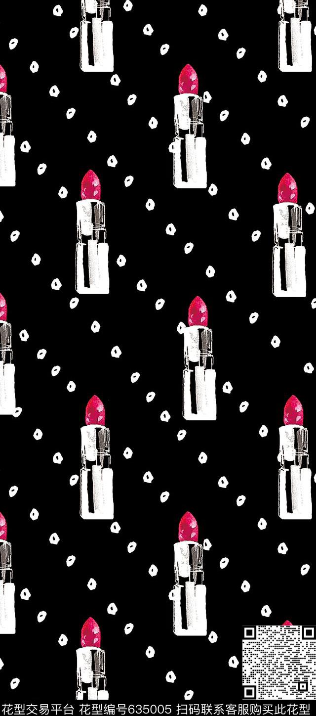 口红黑白波点传统印花华亿平台下载（图片编号: 635005） - 瓦栏（Walan）
