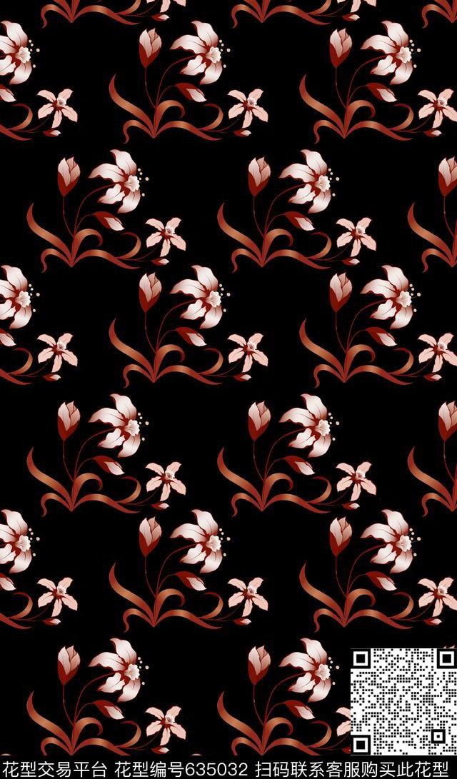 时尚清新兰花大花数码印花华亿平台下载（图片编号: 635032） - 瓦栏（Walan）