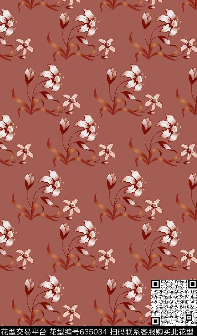 时尚清新兰花大花数码印花华亿平台下载（图片编号: 635034） - 瓦栏（Walan）