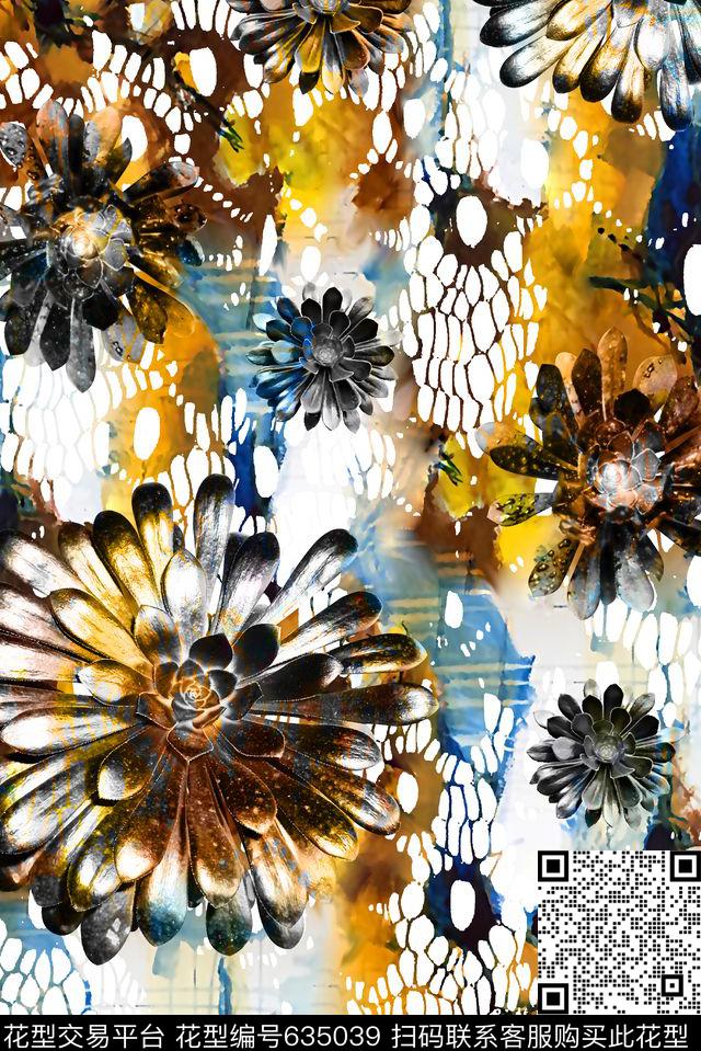 抽象手绘满版纹理花卉最新高清数码水彩花卉纹理底纹数码印花华亿平台下载（图片编号: 635039） - 瓦栏（Walan）