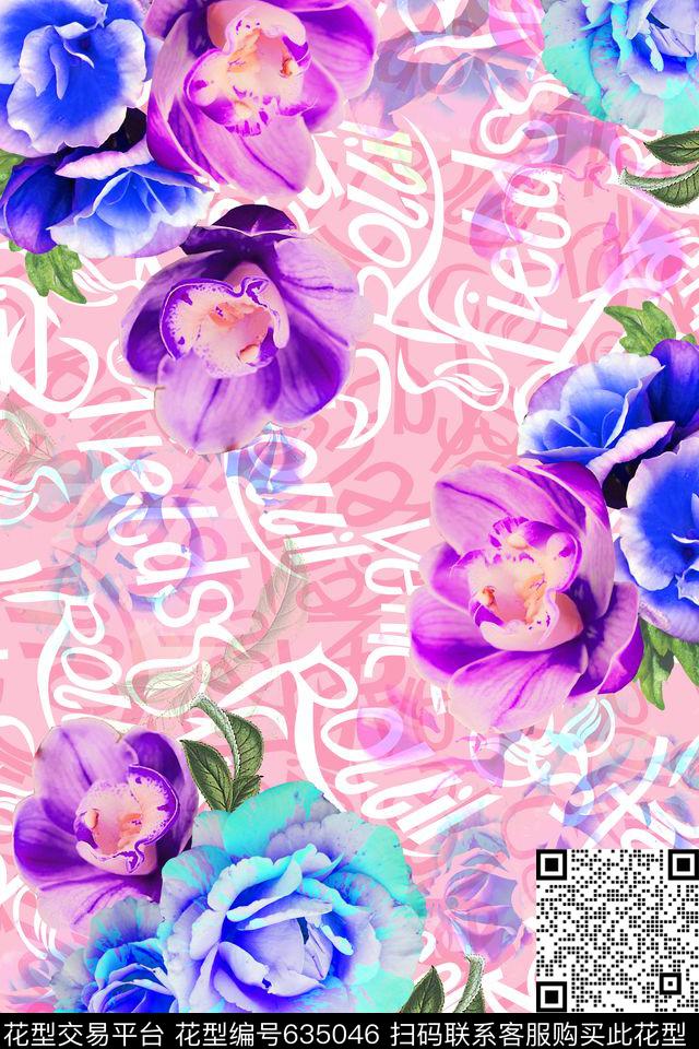 女装花卉线条数码印花华亿平台下载（图片编号: 635046） - 瓦栏（Walan）
