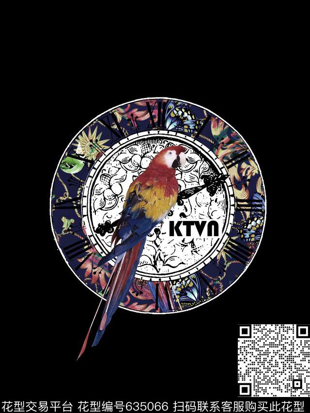 鸟钟表盘花卉数码印花华亿平台下载（图片编号: 635066） - 瓦栏（Walan）