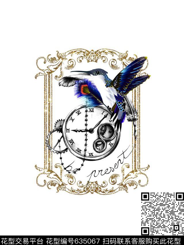 羽毛飞鸟鸟钟表盘数码印花华亿平台下载（图片编号: 635067） - 瓦栏（Walan）