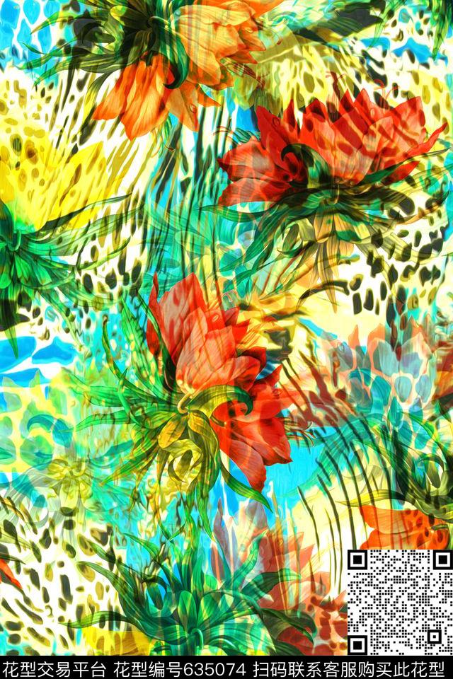 手绘水彩花卉数码印花华亿平台下载（图片编号: 635074） - 瓦栏（Walan）