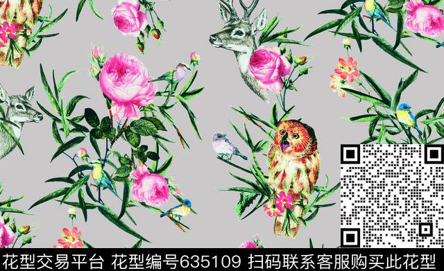 动物花卉数码印花华亿平台下载（图片编号: 635109） - 瓦栏（Walan）