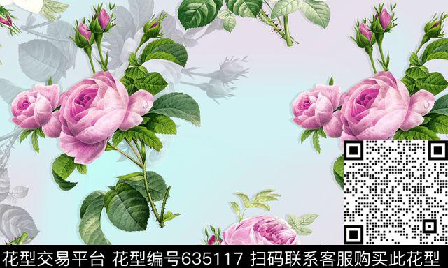 玫瑰牡丹花卉数码印花华亿平台下载（图片编号: 635117） - 瓦栏（Walan）