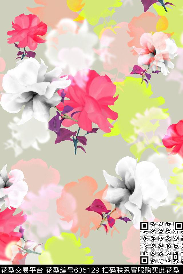花卉多彩。反复数码印花华亿平台下载（图片编号: 635129） - 瓦栏（Walan）