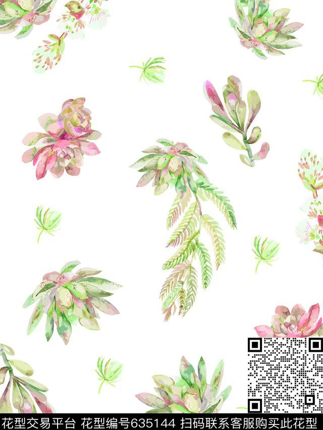 多肉植物花卉传统印花华亿平台下载（图片编号: 635144） - 瓦栏（Walan）
