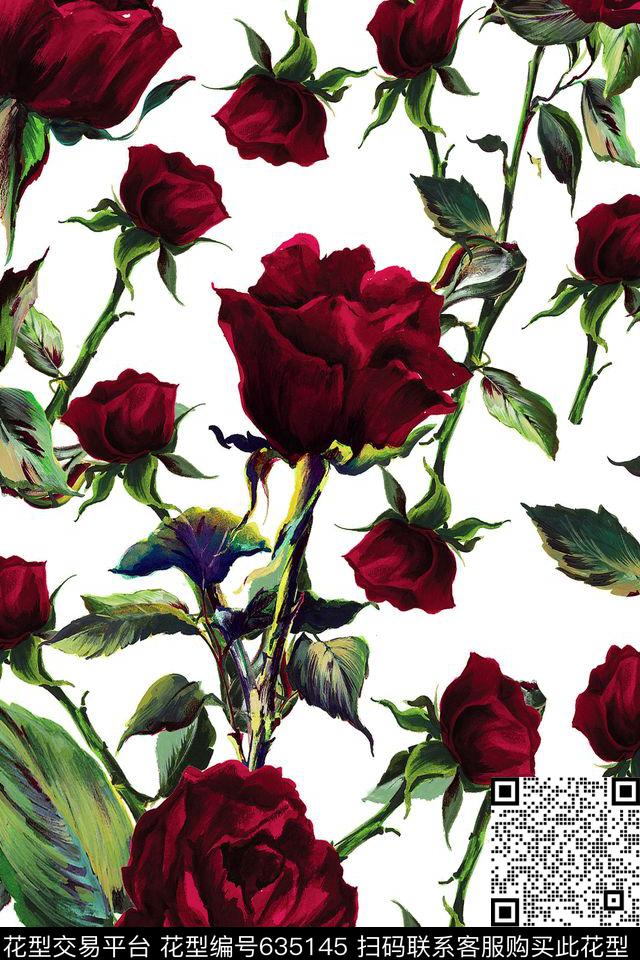 玫瑰花朵花卉数码印花华亿平台下载（图片编号: 635145） - 瓦栏（Walan）