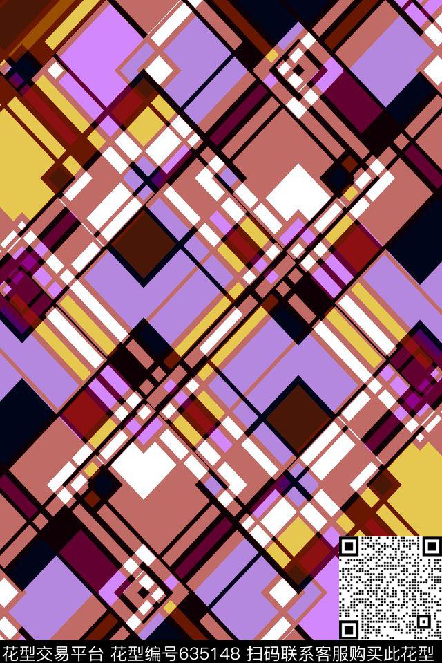 不规则几何小方块解构传统印花华亿平台下载（图片编号: 635148） - 瓦栏（Walan）
