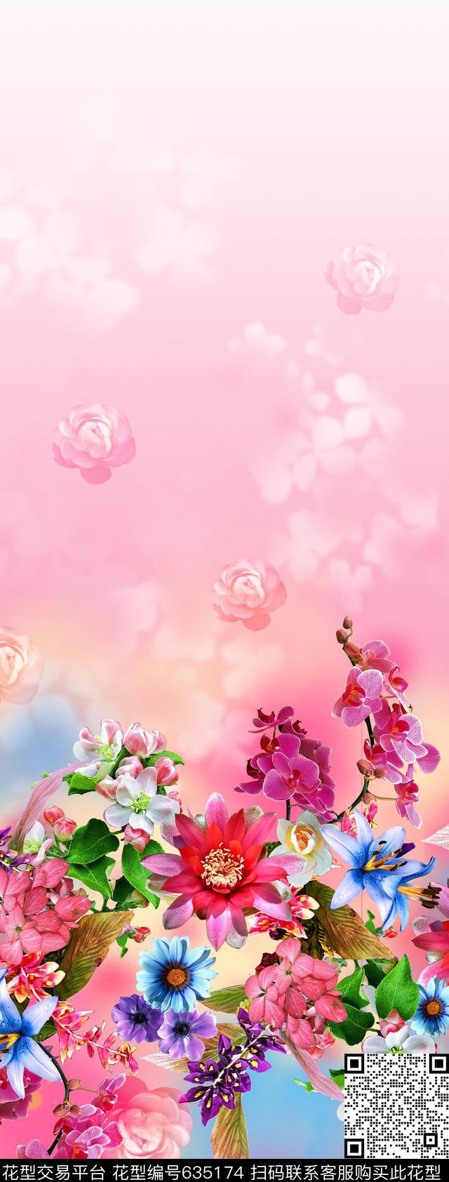 花卉鲜花定位数码印花华亿平台下载（图片编号: 635174） - 瓦栏（Walan）